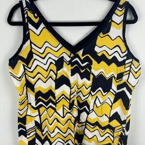BNW Bianca Nygard Weekend Top Blouse Size 12 Black Yellow Sleeveless V Neck Stre